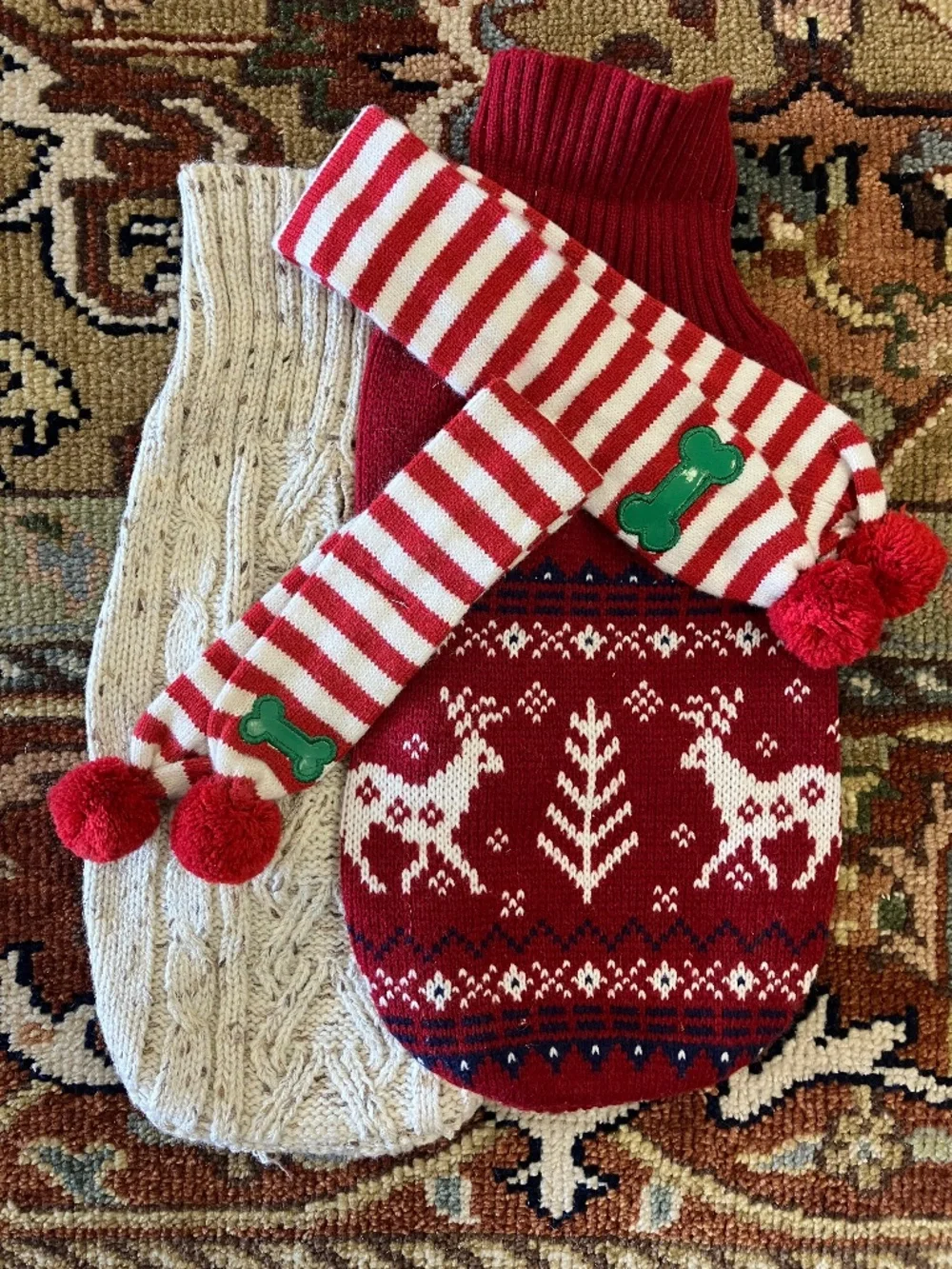 New 2 Vintage Zack & Zoey Dog Sweaters Jumpers - Small with Xmas Scarfs